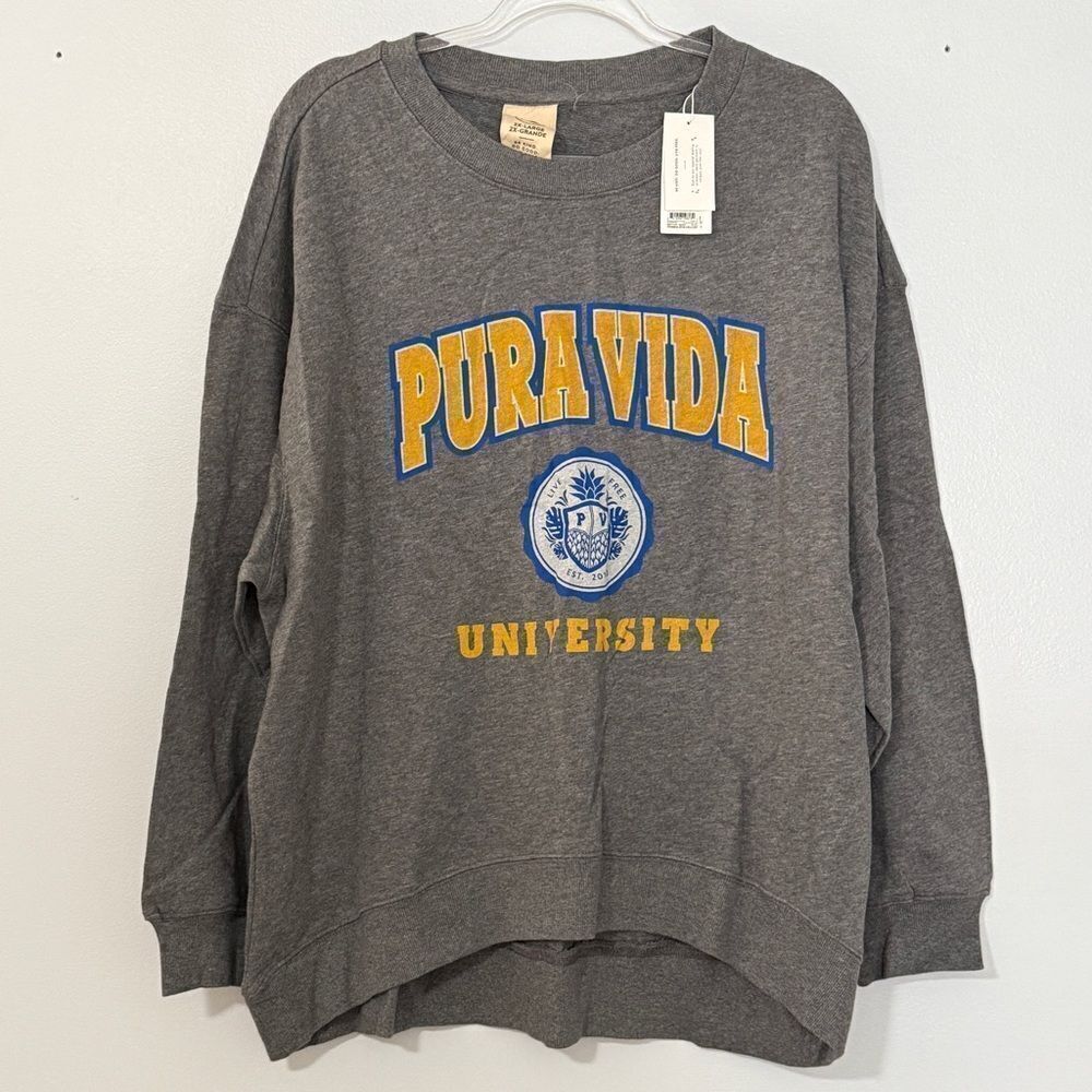 NWT Pura Vida University Sweatshirt 2X Heather Gray Top New - Picture 2 of 5